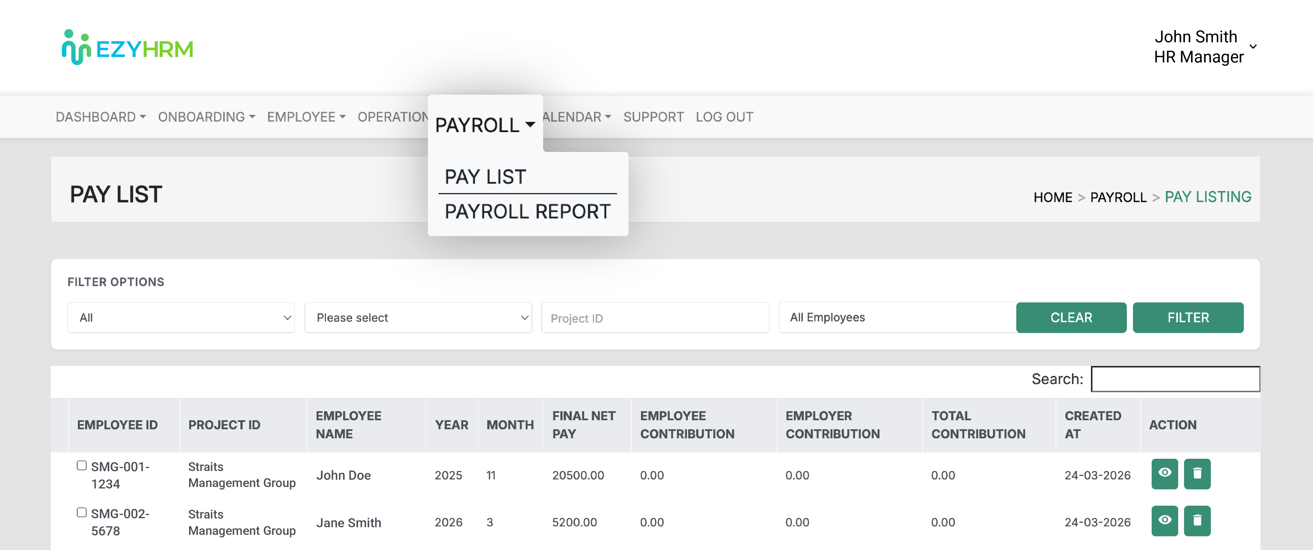 EzyHRM Paylist Dashboard